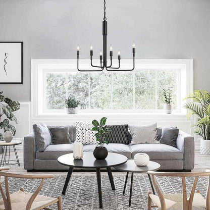LALUZ Modern Black Candlestick Oblong Farmhouse Irregular Pendant, 6 Light
