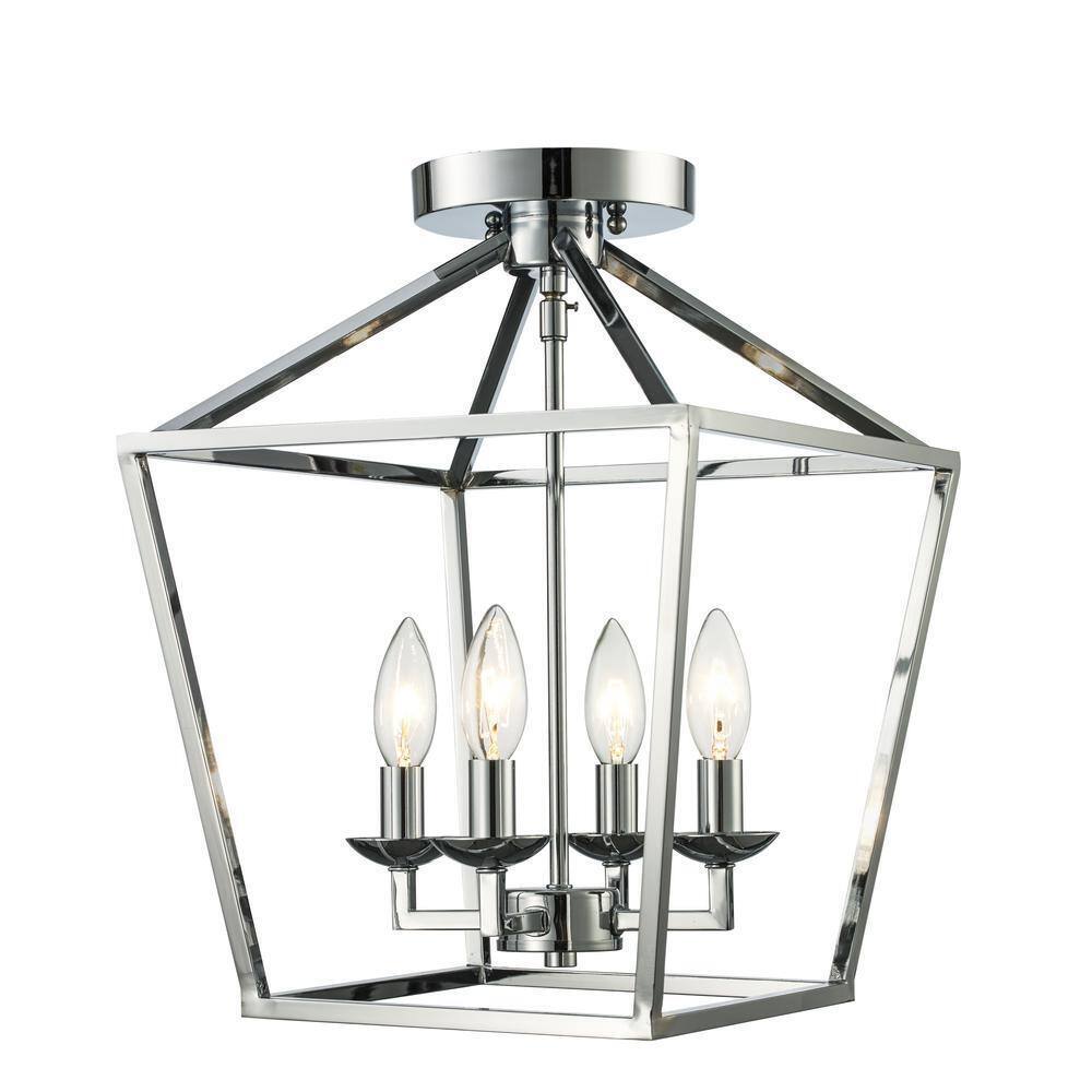 Home Decorators Weyburn 16.5 in 4-Light Polished Chrome Lantern Semi-Flush Mount