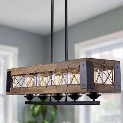 LNC Modern Farmhouse 32 in. W Black Rectangular 5 Light Dining Room Chandelier