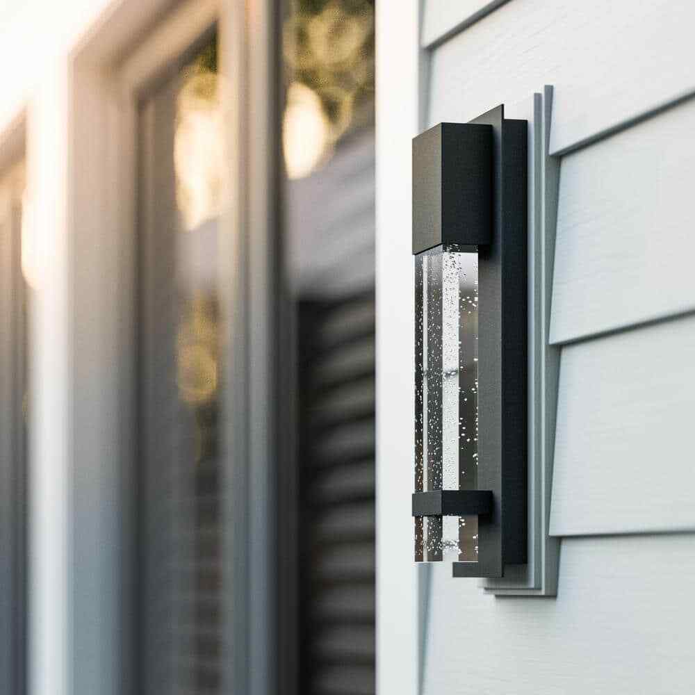 Home Decorators 1-Light Black LED Outdoor Sconce Lantern Light w/ Seeded Glass