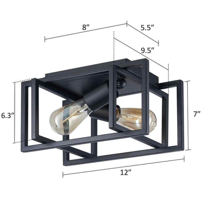Merra 12 in. 2-Light Matte Black Open Geometric Frame Flush Mount