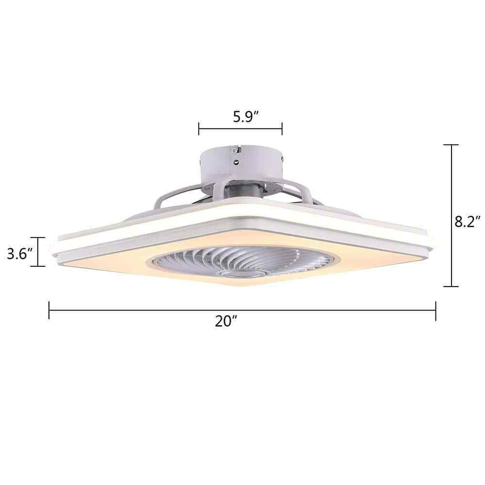 Modern White Square Shape LED Indoor Enclosed Ceiling Fan w/ Remote Control