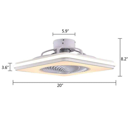 Modern White Square Shape LED Indoor Enclosed Ceiling Fan w/ Remote Control