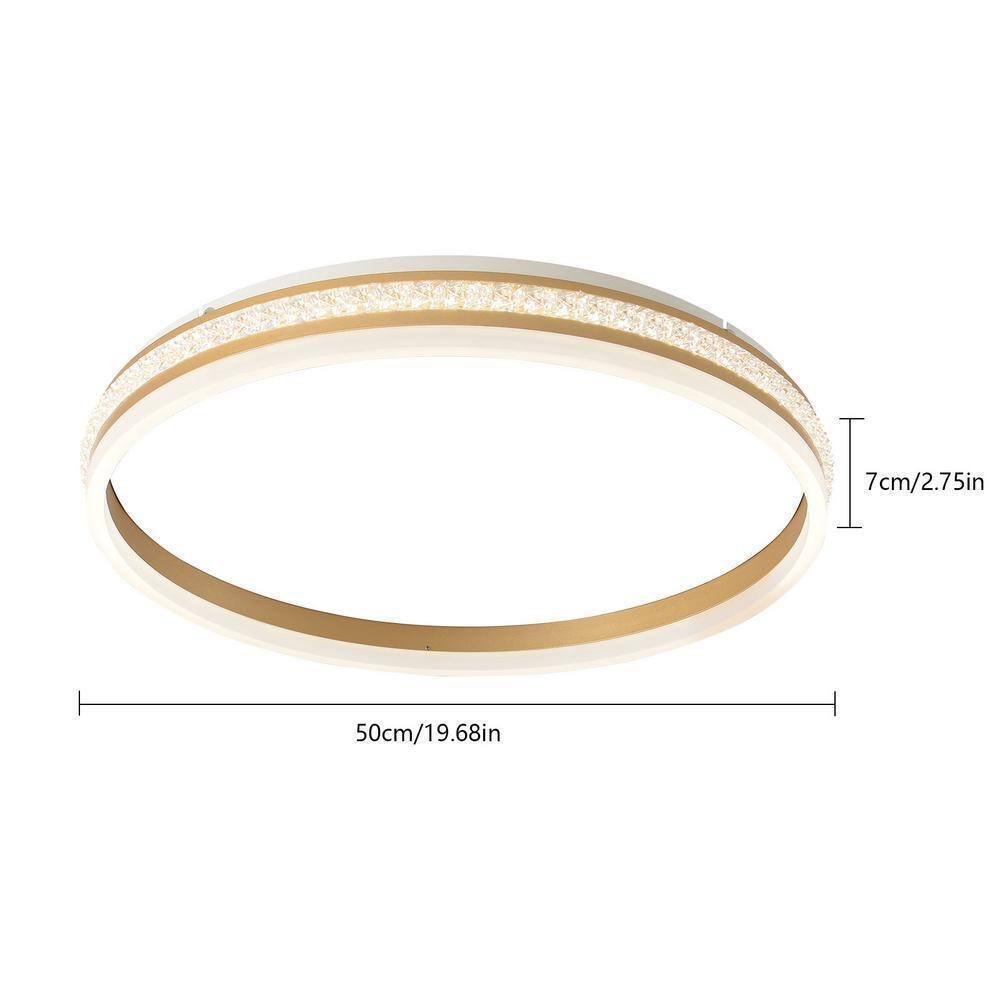 OUKANING 19.68 in. Gold Modern Round Flush Mount Dimmable LED Ceiling Light