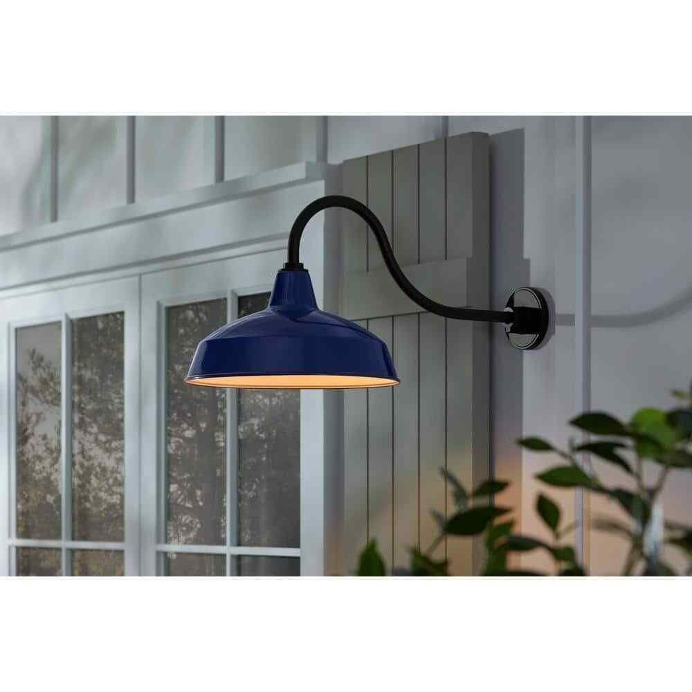 Hampton Bay Easton 14 in. 1-Light Navy Blue Barn Outdoor Wall Lantern Sconce