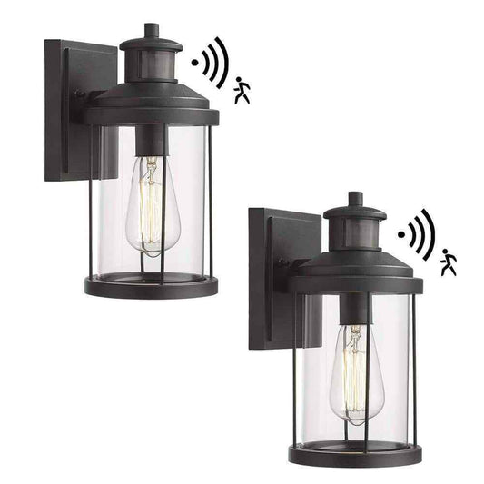 JAZAVA Black Dusk To Dawn Motion Sensing Outdoor Wall Lantern Sconce Light 2-Pk