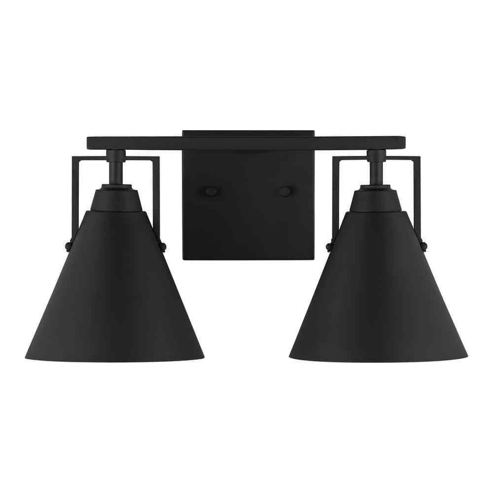 Home Decorators Insdale Matte Black Modern Vanity Light w/ Black Metal Shades