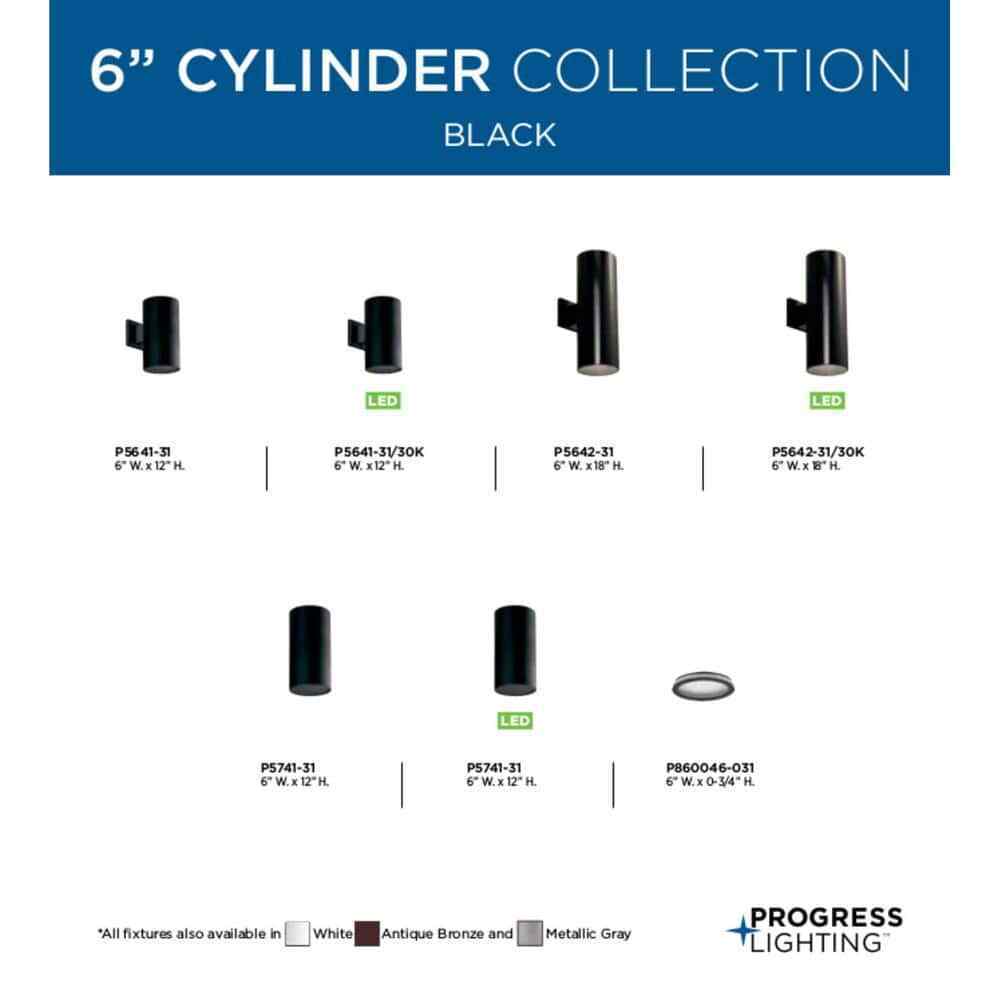 Progress Lighting Cylinder Black Modern Outdoor Wall Lantern Porch Light