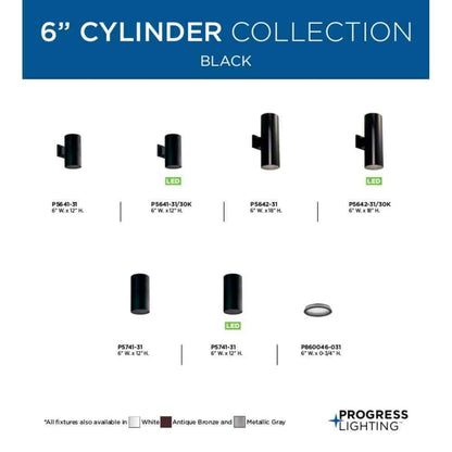 Progress Lighting Cylinder Black Modern Outdoor Wall Lantern Porch Light