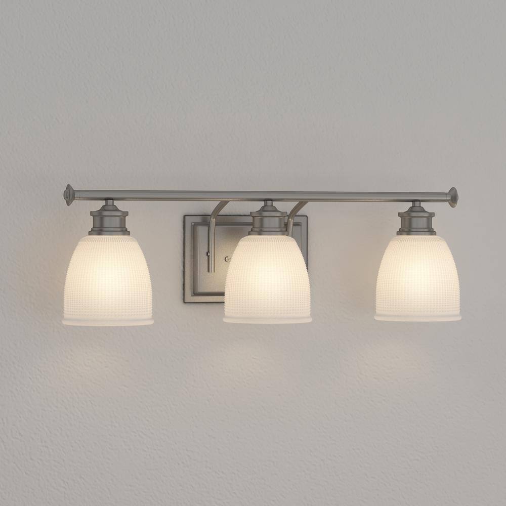Progress Lighting Lucky 3-Light Brushed Nickel Glass Coastal Bath Vanity Light