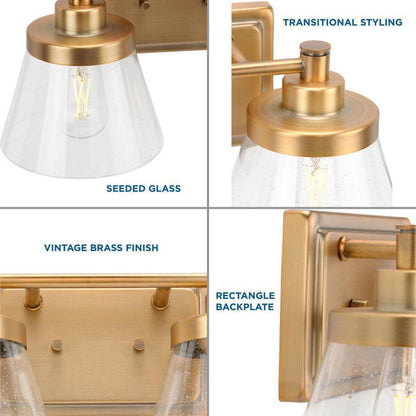 Progress Lighting Hinton 15.5 in. 2-Light Seeded Glass Farmhouse Vanity Light