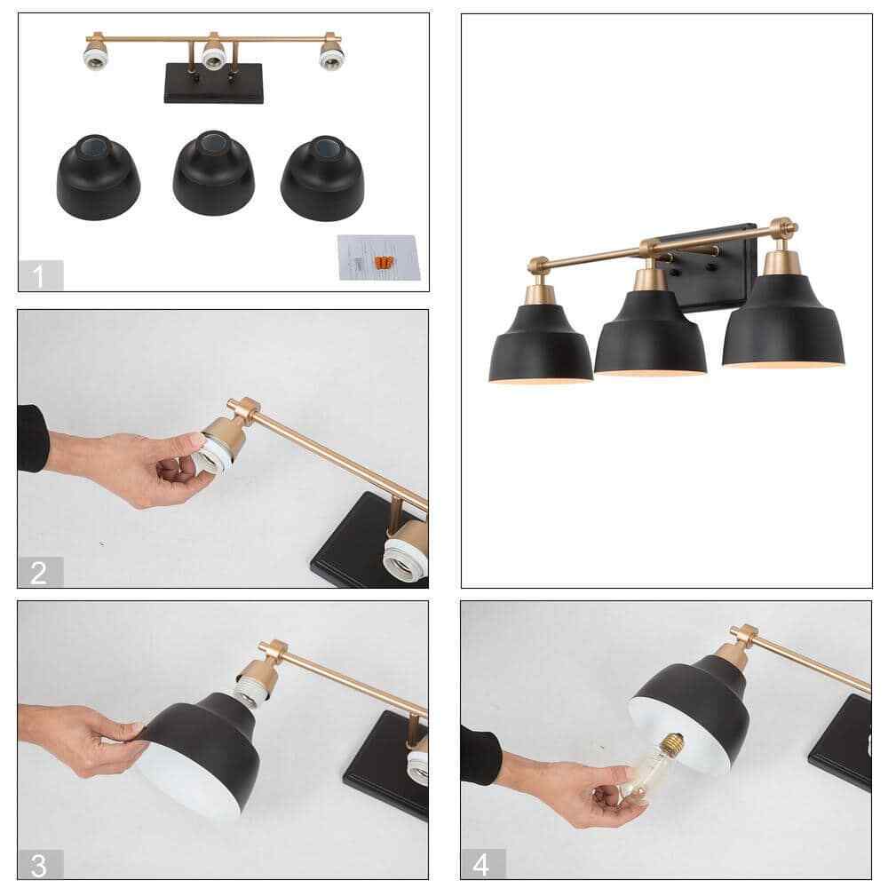 LNC Modern Black Bathroom Vanity Light w/24.5 in. 3-Light Metel Bath Wall Sconce