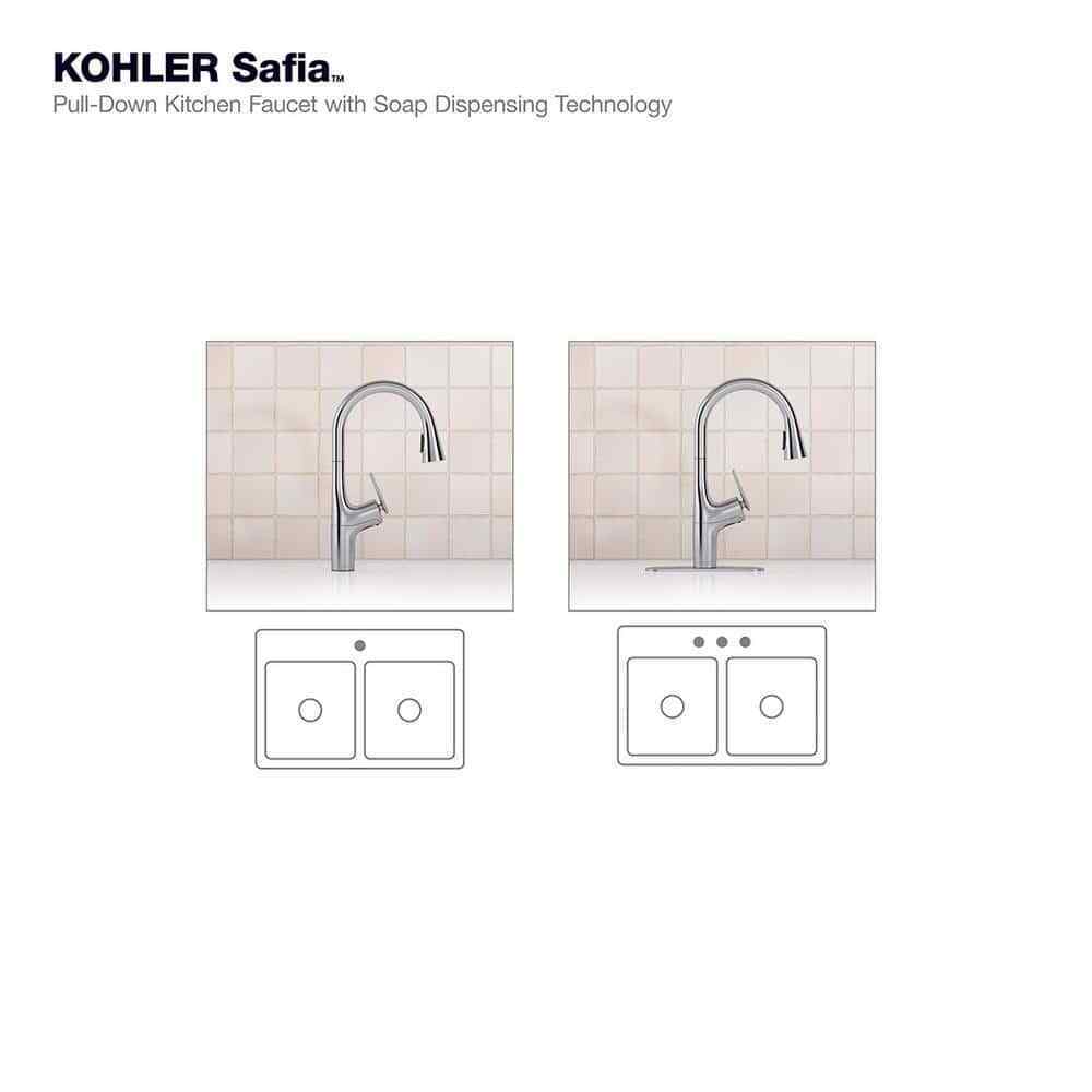 KOHLER Safia Pull Down Sprayer Kitchen Faucet Soap Dispenser in Polished Chrome