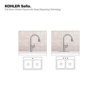 KOHLER Safia Pull Down Sprayer Kitchen Faucet Soap Dispenser in Polished Chrome