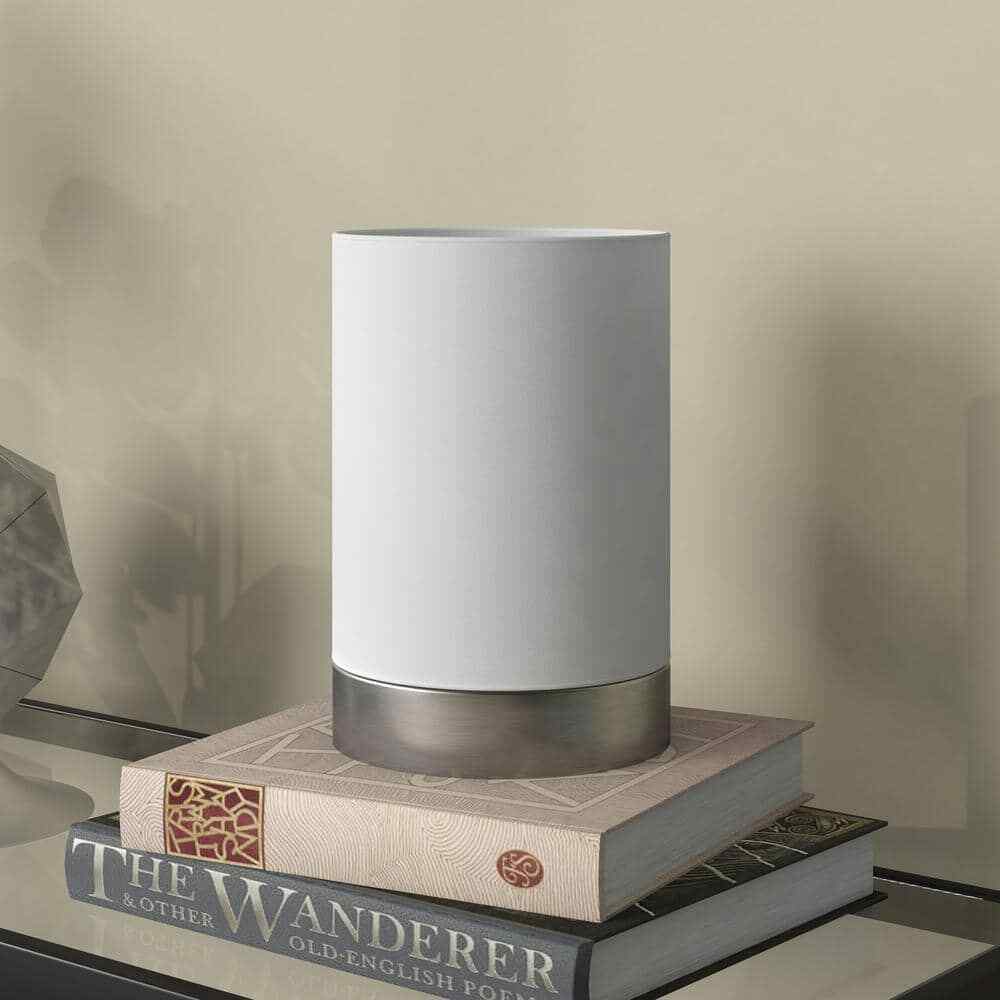 Meyer&Cross Piper 9 in. Brushed Nickel/White Uplight Mini Lamp with Fabric Shade