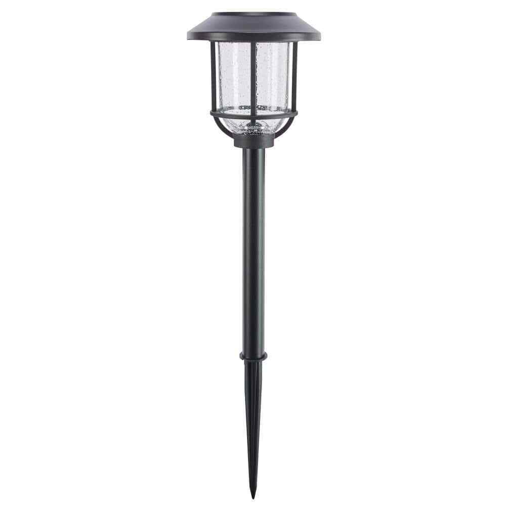 Hampton Bay Millbrook Solar Black LED Metal Glass Landscape Pathway Light 4-Pack