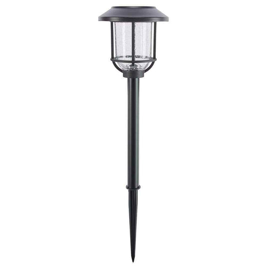 Hampton Bay Millbrook Solar Black LED Metal Glass Landscape Pathway Light 4-Pack