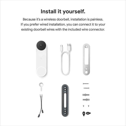 Google Nest Doorbell Battery - Smart Wi-Fi Video Doorbell Camera - Snow