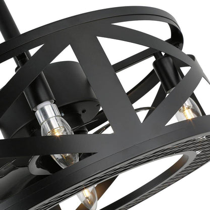 ANTOINE 17 in. Black Ceiling Fan Farmhouse Caged Ceiling Fan w/ Lights + Remote