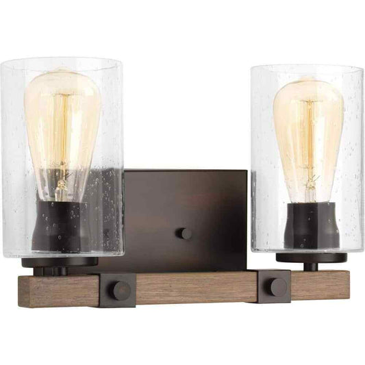 Progress Lighting 2-Light Antique Bronze Clear Seeded Glass Vanity Light