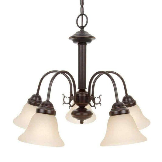 SATCO 5-Light Mahogany Bronze Chandelier w/ Champagne Linen Washed Glass Shade