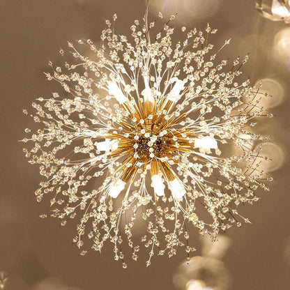 LamQee 8-Light 15.7 in. Gold Dandelion Firework Chandelier Crystal Pendant Light