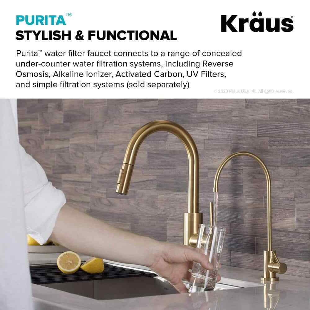 KRAUS Purita Single Handle 100% Lead-Free Beverage Faucet in Brushed Brass