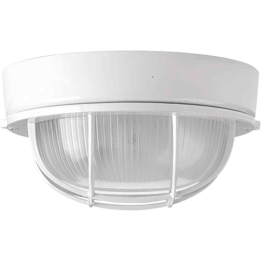 Progress Lighting Bulkheads White Ribbed Glass Modern 8" Flush Mount Light