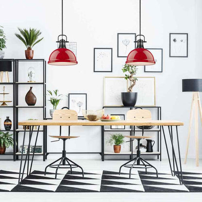 Golden Lighting Duncan 1-Light Black Pendant and Rod with Red Shade
