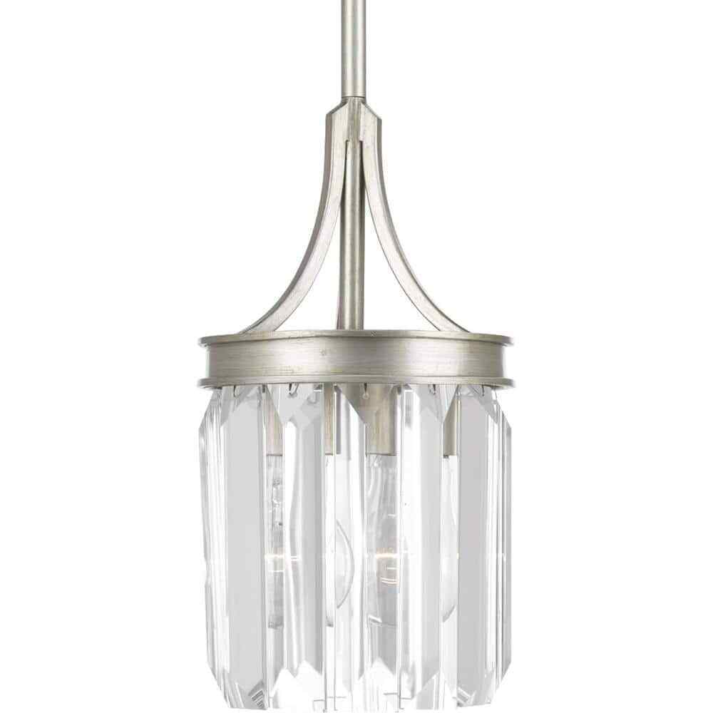 Progress Lighting Glimmer 1-Light Silver Ridge Mini Pendant with Clear Glass