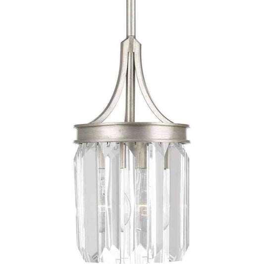 Progress Lighting Glimmer 1-Light Silver Ridge Mini Pendant with Clear Glass