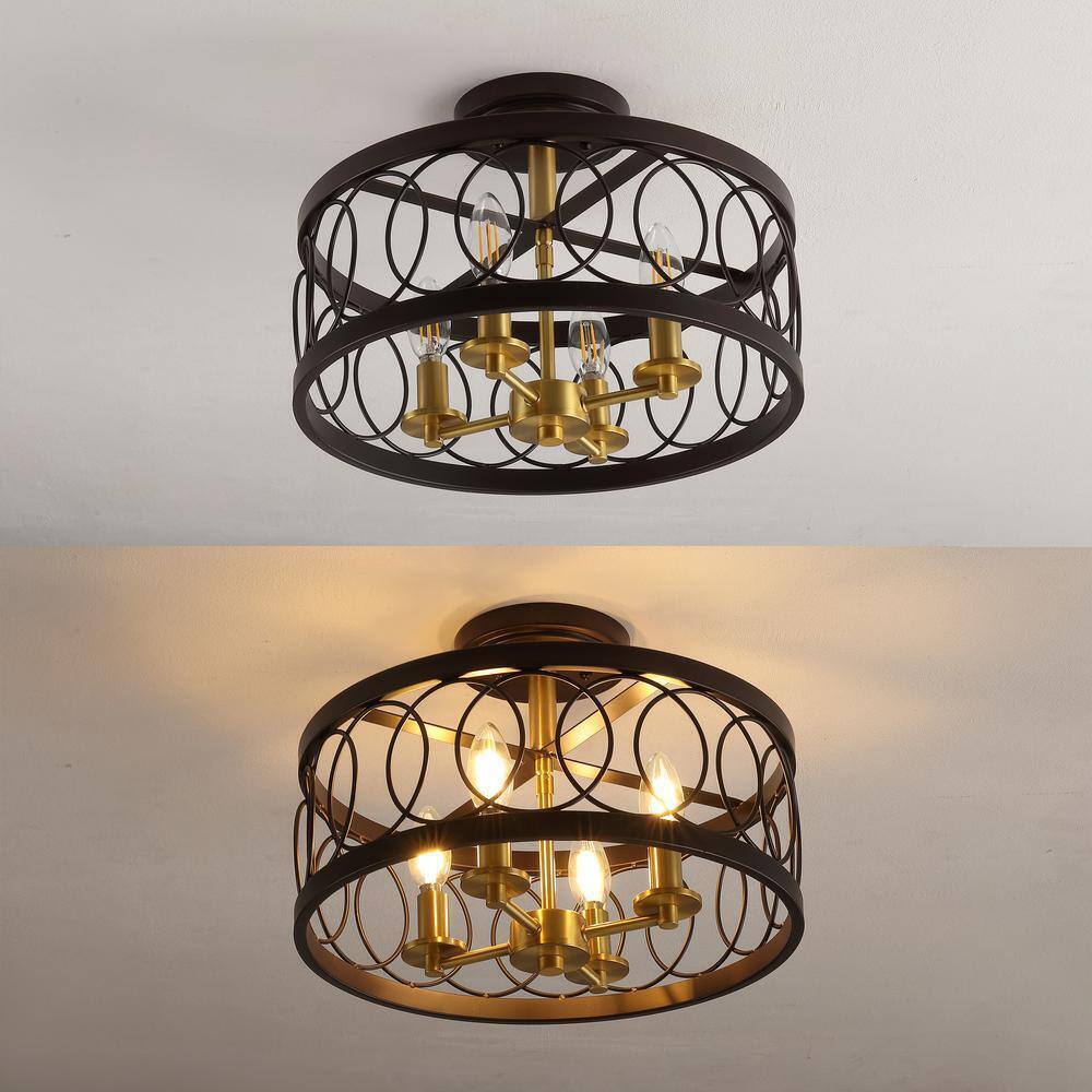 JONATHAN Y Sylvain Oil Rubbed Bronze/Brass Gold Metal LED Semi-Flush Mount