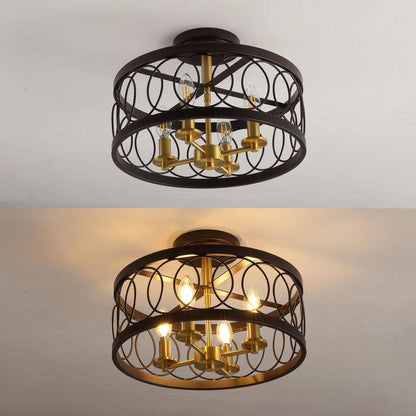 JONATHAN Y Sylvain Oil Rubbed Bronze/Brass Gold Metal LED Semi-Flush Mount