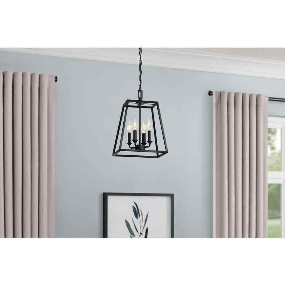 Hampton Bay Knightley 4-Light Caged Matte Black Pendant Island Hanging Light