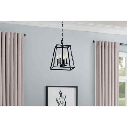 Hampton Bay Knightley 4-Light Caged Matte Black Pendant Island Hanging Light
