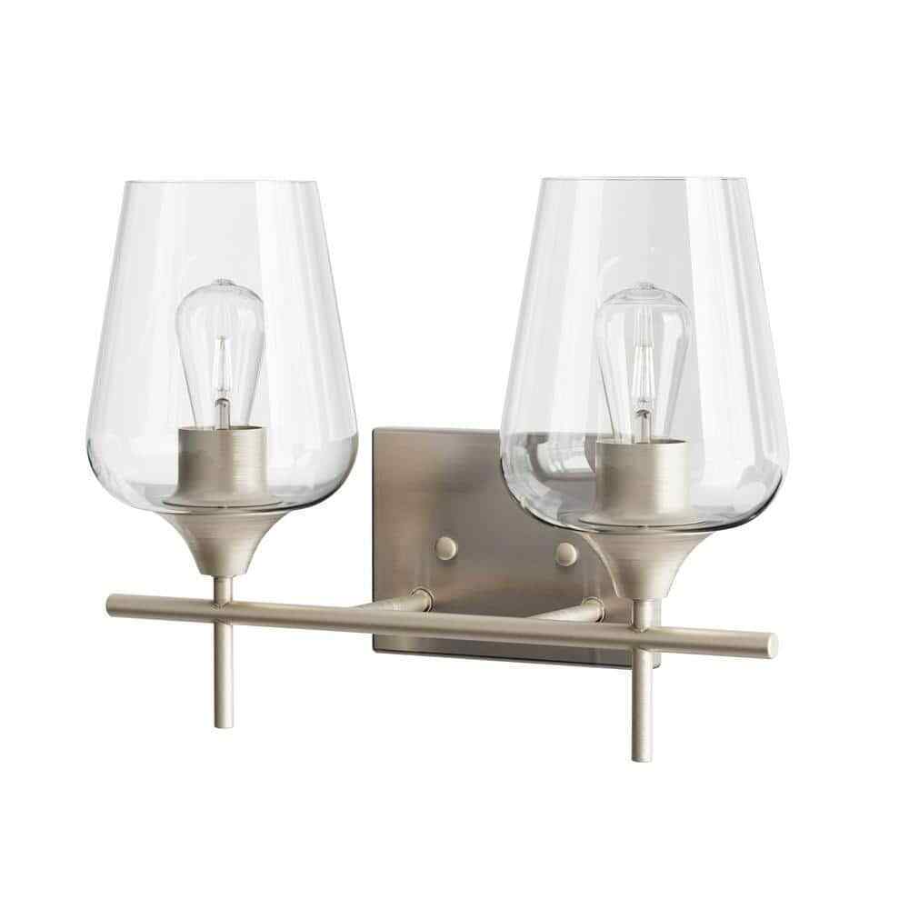 Merra 2-Light Brushed Nickel Wall Sconce Vanity Lights with Glass Shade