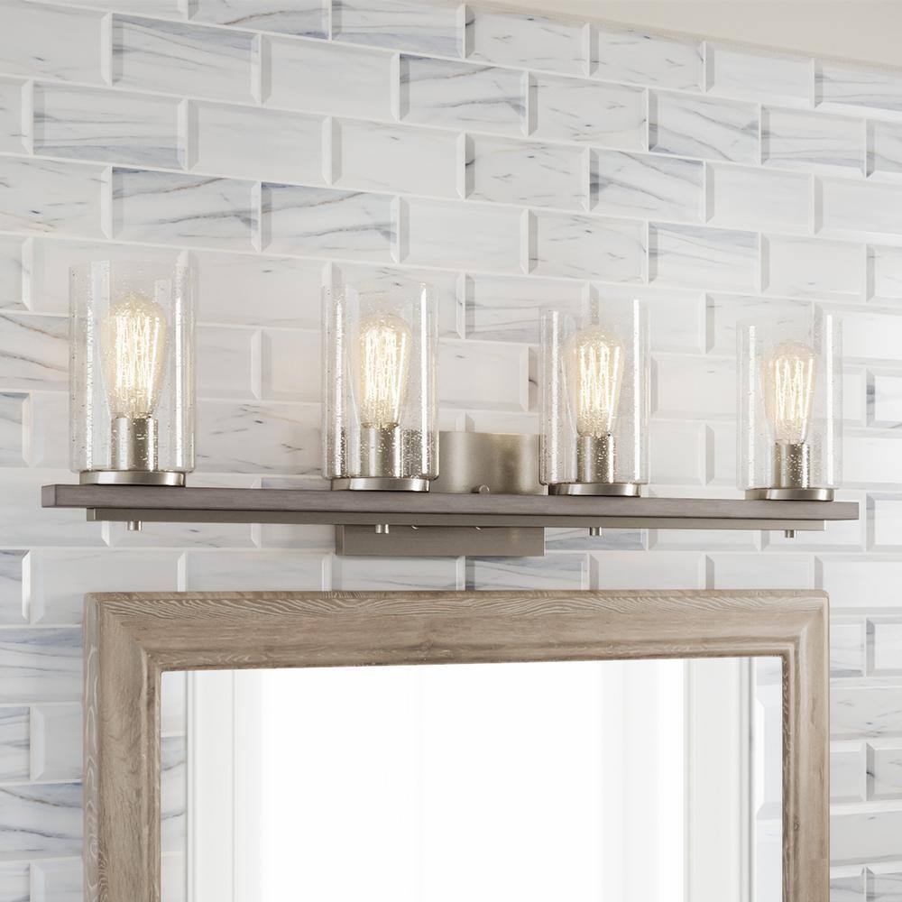 Hampton Bay Boswell Quarter 33 in. 4-Light Brushed Nickel Farmhouse Vanity Light