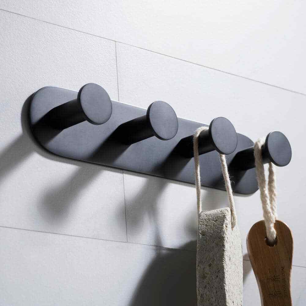 KRAUS Elie Bathroom Robe and Towel Hook Rack with 4-Hooks in Matte Black