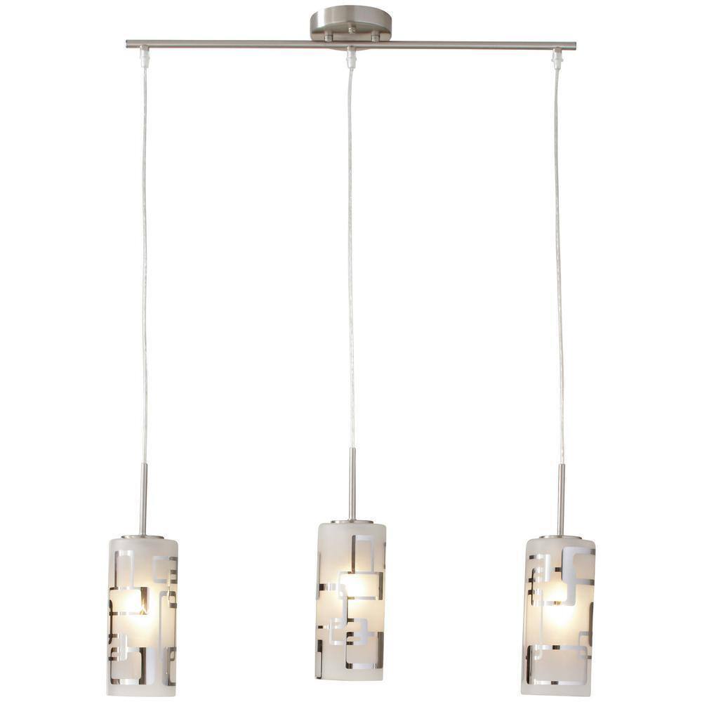 Hampton Bay Brushed Nickel Ceiling Mini Pendant Etched White Glass fixture