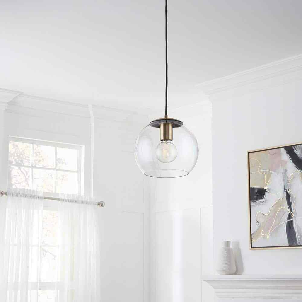 Home Decorators Collection 1-Light Antique Brass and Glass Mini-Pendant AF42409S