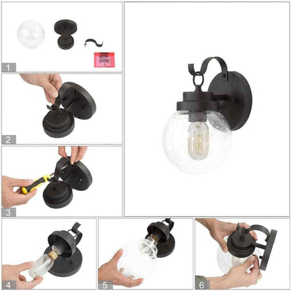 LNC Amonti Modern Farmhouse Matte Black Outdoor Wall Lantern Sconce