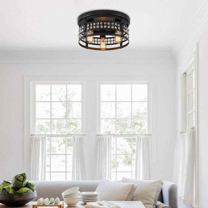 Flint Garden 13.4 in. 3-Light Modern Industrial Matte Black Drum Flush Mount