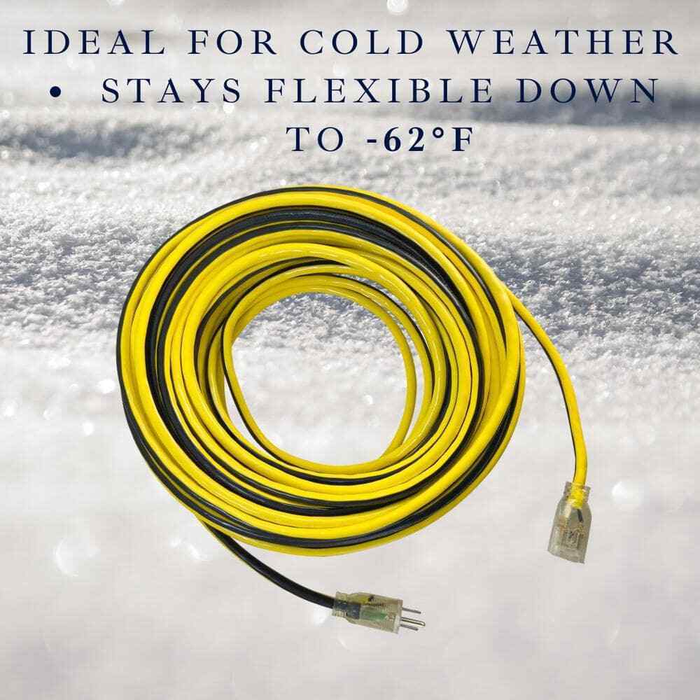Husky VividFlex 100 ft. 12/3 Heavy Duty Extension Cord w/ Lighted End, Yellow