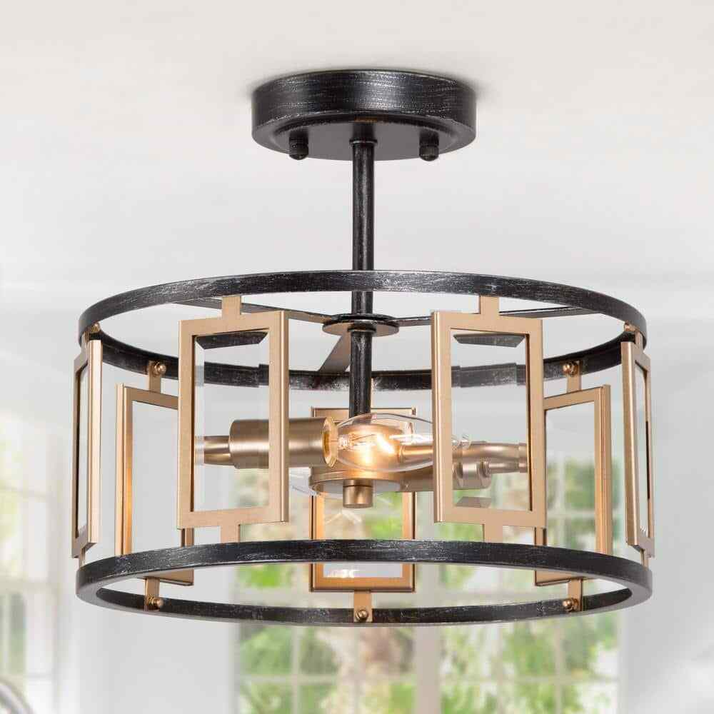 Uolfin Modern 2-Light Antique Brushed Black and Brass Gold Kitchen Ceiling Light