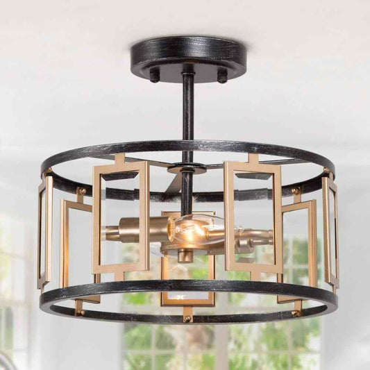 Uolfin Modern 2-Light Antique Brushed Black and Brass Gold Kitchen Ceiling Light