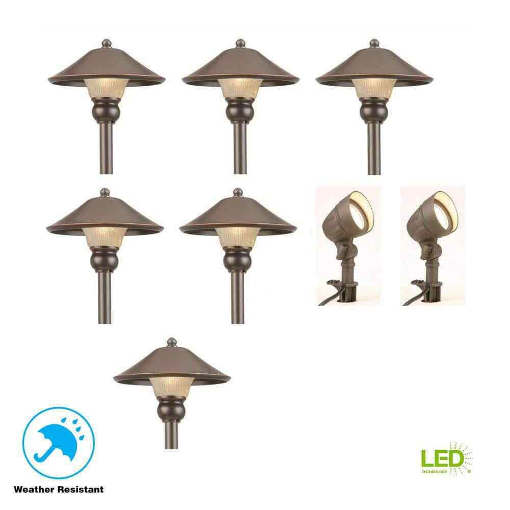 Hampton Bay Pearson Bronze Integrated LED Path Light and Flood Light Kit(8-Pack)
