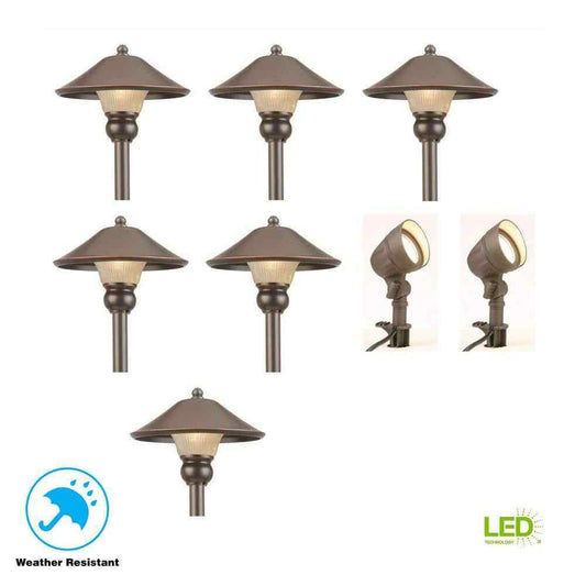 Hampton Bay Pearson Bronze Integrated LED Path Light and Flood Light Kit(8-Pack)