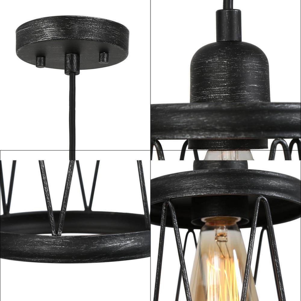 LNC Antique Black Drum Pendant Light Industrial 1-Light Island Chandelier