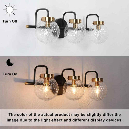 LNC Modern 3-Light Black Vanity Light Brass Wall Light w/ Raspberry Glass Shade