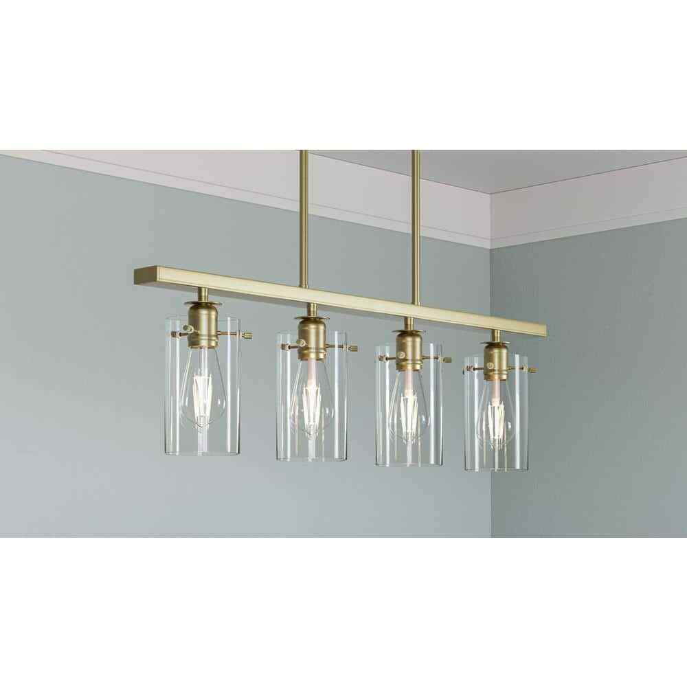 Hampton Bay Regan Brushed Gold Industrial Linear Chandelier  Clear Glass Shades